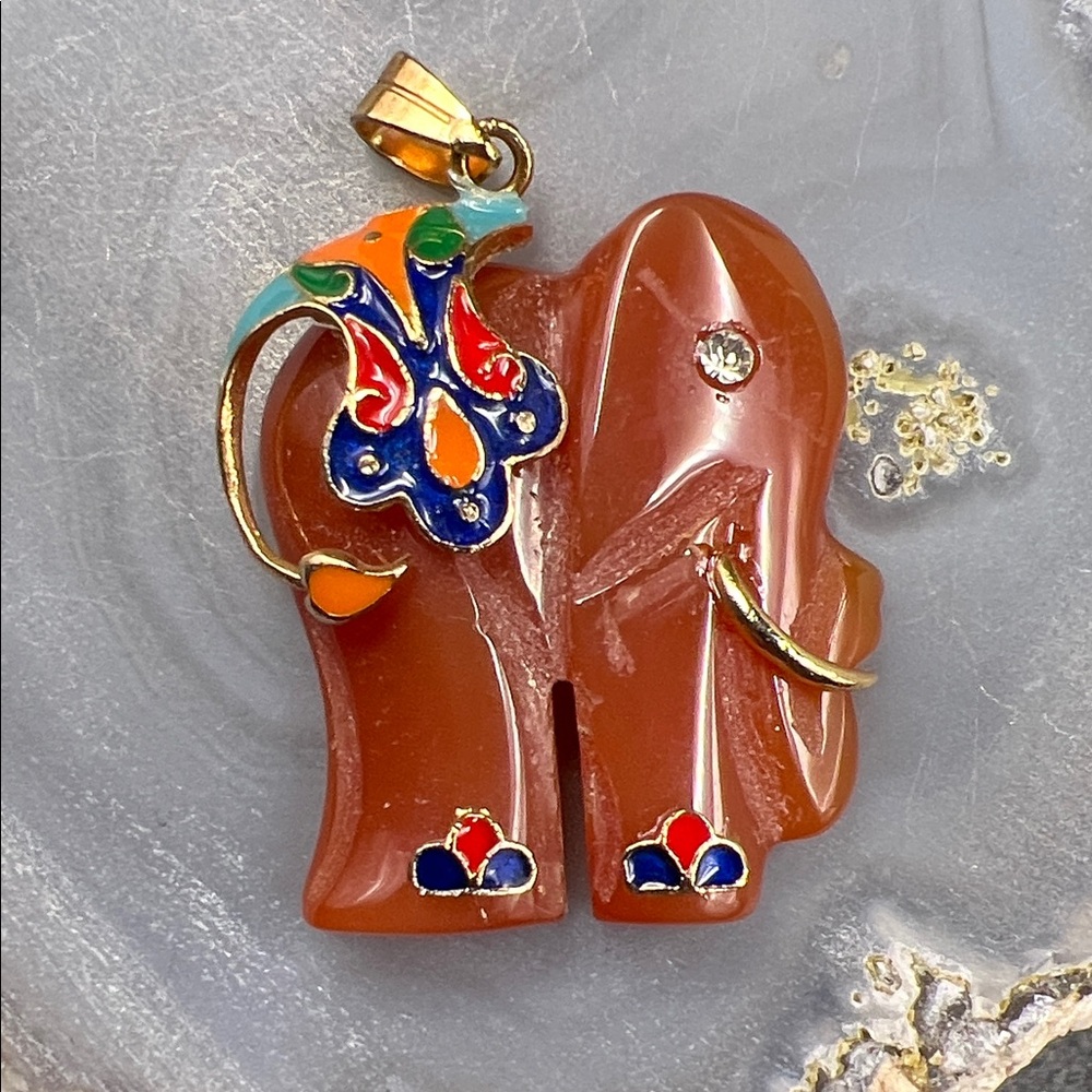 Vintage Costume Jewelry Elephant Enamel Pendant Statement Piece